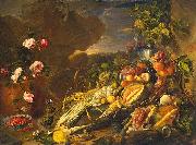 Jan Davidsz. de Heem Fruit and a Vase of Flowers painting